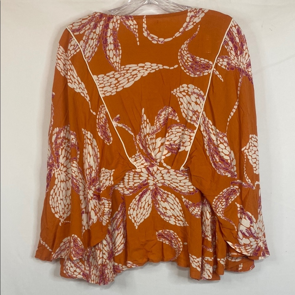 Orange Tie Front Ruffled Blouse - Picture 4 of 8